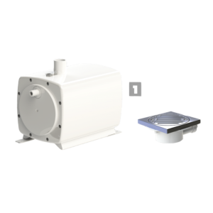 Système de relevage des eaux usées SFA SaniFloor 0050P pour sols carrelés, hauteur totale 68 mm, blanc