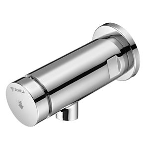 Schell Petit sc self-closing wall spout 021470699 with shut-off in the tap housing, for high-pressure cold water, chrome-plated