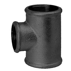 Hermann Schmidt Temperguss T-Stück  1 x 1 1/2" reduziert, Innengewinde, schwarz