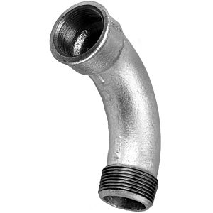 Coude en fonte malléable Hermann Schmidt 1 1/4&quot;, filetage intérieur/extérieur 90 degrés, long, galvanisé