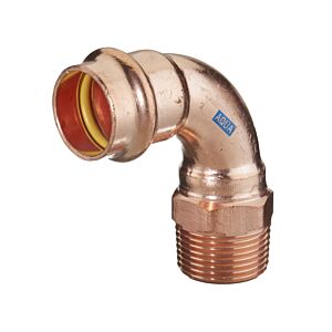 Raccord coudé en V HS AQUAGAS 18 mm x 1/2 pouce 4525018012 en cuivre, angle de 90°, filetage mâle, raccord à pression pour gaz et eau