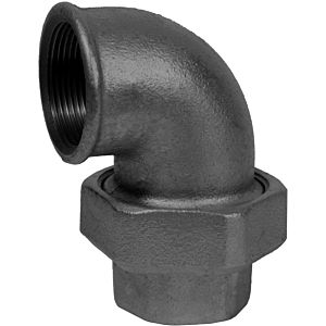 Hermann Schmidt malleable iron elbow union DN 25, 1&quot; flat sealing, internal thread, black