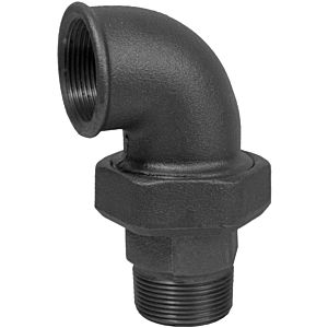 Raccord coudé en fonte malléable Hermann Schmidt DN 32, joint conique 1 1/4&quot;, filetage intérieur/filetage extérieur, noir