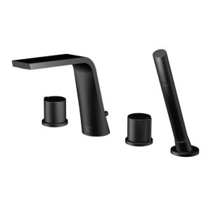 Steinberg Serie 260 Wannen-4-Loch-Armatur 2602400S Ausladung 200mm, mit Umsteller und ausziehbarer Handbrause, Matt Black