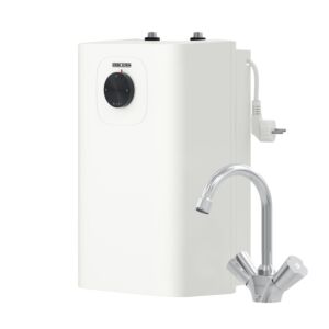 STIEBEL ELTRON petit réservoir de stockage sans pression SNU 5 Plus avec batterie de contrôle de température WST-W pour évier, fonction anti-goutte et thermostop, avec bouchon, chaudière sous évier 5 litres basse pression, 2 kW, 204974