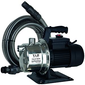 T.I.P. Clean Jet 1300 Plus Pompe de jardin  - Acier inoxydable 30087 avec garniture d'aspiration, 4 400 l/h, 50 m de hauteur de refoulement, 1 200 W