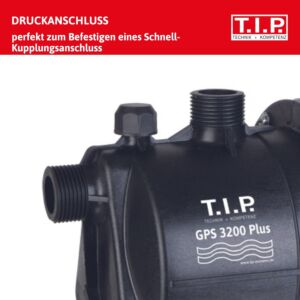 T.I.P. GPS 3200 Plus Pompe de jardin avec kit d'arrosage 30172, 3.200 l/h,  42 m de hauteur de refoulement, y compris 20 m de tuyau, tuyau d'aspiration