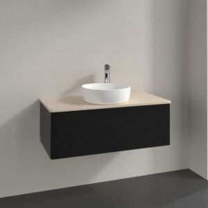 Villeroy &amp; Boch Antao vanity unit K31113PD 100x36x50cm, washbasin top color botticino, black matt lacquer