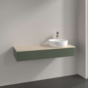Villeroy und Boch Antao Waschtisch-Unterschrank L12053HL mit Beleuchtung, 1 Auszug, 1200 x 190 x 500 mm, Front ohne Struktur, Leaf Green Matt Lacquer / Botticino