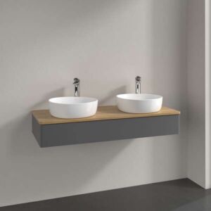 Villeroy und Boch Antao Waschtisch-Unterschrank K13051GK 120x19x50cm, Hahnloch, Waschbeckenplattenfarbe honey oak, anthracite matt lacquer