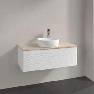 Villeroy &amp; Boch Antao vanity unit K31153MT 100x36x50cm, tap hole, washbasin top color botticino, white matt lacquer
