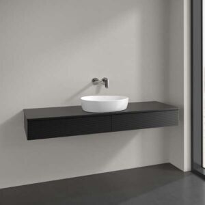 Villeroy und Boch Antao Waschtisch-Unterschrank L14150PD mit Beleuchtung, 2 Auszüge, 1600 x 190 x 500 mm, Front mit Struktur, Black Matt Lacquer / Black Matt Lacquer