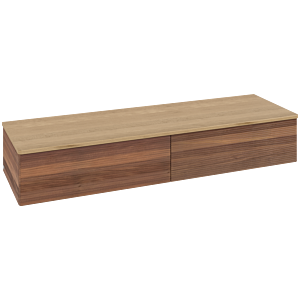 Buffet Villeroy &amp; Boch Antao L42101HM avec éclairage, 2 tiroirs, 1600 x 268 x 500 mm, façade texturée, Noyer chaud / Chêne miel