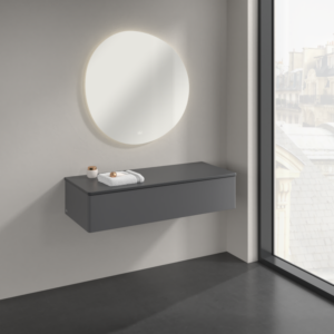 Buffet Villeroy &amp; Boch Antao K41003GK 120 x 26,8 x 50 cm, plan vasque couleur Botticino, laque anthracite mate