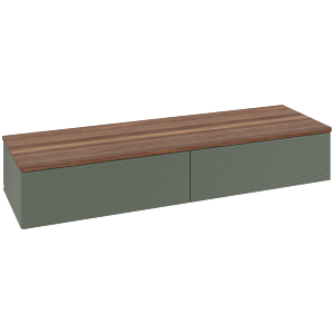 Buffet Villeroy &amp; Boch Antao L42102HL avec éclairage, 2 tiroirs, 1600 x 268 x 500 mm, façade texturée, laque mate Vert Feuille / Noyer Chaud