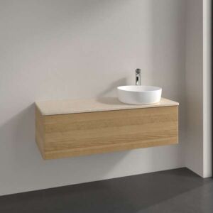 Villeroy und Boch Antao Waschtisch-Unterschrank L34053HN mit Beleuchtung, 1 Auszug, 1200 x 360 x 500 mm, Front ohne Struktur, Honey Oak / Botticino