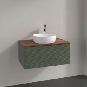 Villeroy &amp; Boch Antao vanity unit K30152HL 80x36x50cm, tap hole, washbasin top color warm walnut, leaf green matt lacquer