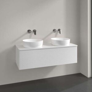 Villeroy &amp; Boch Antao vanity unit L35150GF with lighting, 1 drawer, 1200 x 360 x 500 mm, textured front, Glossy White Lacquer / Glossy White Lacquer