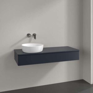 Villeroy und Boch Antao Waschtisch-Unterschrank K11050HG 120x19x50cm, Hahnloch, Waschbeckenplattenfarbe Lack, midnight blue matt lacquer