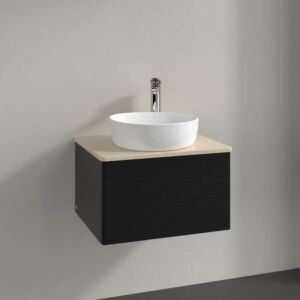Villeroy und Boch Antao Waschtisch-Unterschrank K29153PD 60x36x50cm, Hahnloch, Waschbeckenplattenfarbe botticino, black matt lacquer