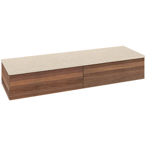 Buffet Villeroy &amp; Boch Antao L42103HM avec éclairage, 2 tiroirs, 1600 x 268 x 500 mm, façade texturée, Noyer chaud / Botticino