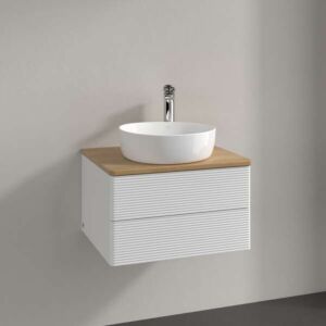 Villeroy &amp; Boch Antao vanity unit L18151GF with lighting, 2 drawers, 600 x 360 x 500 mm, textured front, Glossy White Lacquer / Honey Oak
