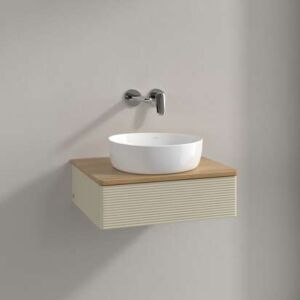 Villeroy und Boch Antao Waschtisch-Unterschrank L07151HJ 60x19x50cm, Hahnloch, Waschbeckenplattenfarbe honey oak, silk grey matt lacquer