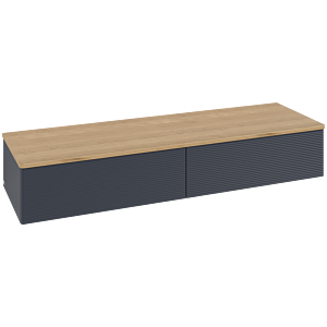 Villeroy und Boch Antao Sideboard L42101HG mit Beleuchtung, 2 Auszüge, 1600 x 268 x 500 mm, Front mit Struktur, Midnight Blue Matt Lacquer / Honey Oak