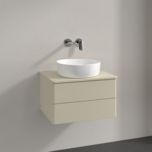 Meuble vasque Villeroy &amp; Boch Antao K18050HJ 60 x 36 x 50 cm, percé pour robinetterie, coloris du plan vasque : laque mate gris soie