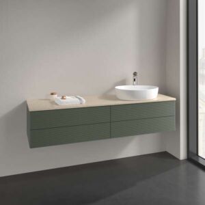 Villeroy und Boch Antao Waschtisch-Unterschrank L27153HL mit Beleuchtung, 4 Auszüge, 1600 x 360 x 500 mm, Front mit Struktur, Leaf Green Matt Lacquer / Botticino