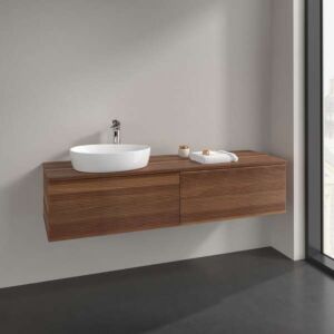 Villeroy und Boch Antao Waschtisch-Unterschrank L37112HM mit Beleuchtung, 2 Auszüge, 1600 x 360 x 500 mm, Front mit Struktur, Warm Walnut / Warm Walnut