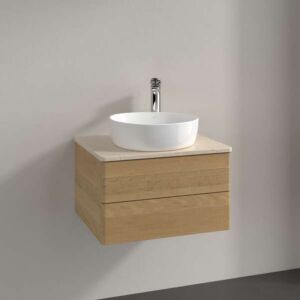 Villeroy &amp; Boch Antao vanity unit K18053HN 60x36x50cm, tap hole, washbasin top color botticino, honey oak