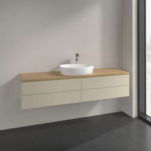 Villeroy &amp; Boch Antao vanity unit L25111HJ with lighting, 4 drawers, 1600 x 360 x 500 mm, textured front, Silk Grey Matt Lacquer / Honey Oak