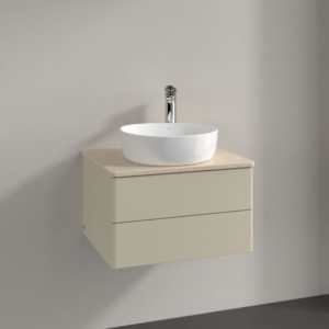 Villeroy &amp; Boch Antao vanity unit L18053HJ 60x36x50cm, tap hole, washbasin top color botticino, silk grey matt lacquer