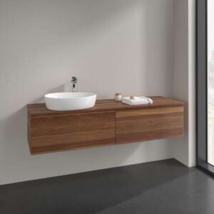 Villeroy und Boch Antao Waschtisch-Unterschrank L37012HM mit Beleuchtung, 2 Auszüge, 1600 x 360 x 500 mm, Front ohne Struktur, Warm Walnut / Warm Walnut