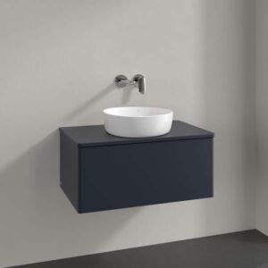 Villeroy und Boch Antao Waschtisch-Unterschrank L30050HG mit Beleuchtung, 1 Auszug, 800 x 360 x 500 mm, Front ohne Struktur, Midnight Blue Matt Lacquer / Midnight Blue Matt Lacquer