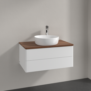 Villeroy &amp; Boch Antao vanity unit K19052MT 80x36x50cm, tap hole, washbasin top color warm walnut, white matt lacquer