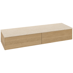 Villeroy &amp; Boch Antao Sideboard L42003HN Antao Antao Sideboard with lighting, 2 drawers, 1600 x 268 x 500 mm, smooth front, Honey Oak / Botticino