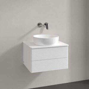 Villeroy &amp; Boch Antao vanity unit L18150MT with lighting, 2 drawers, 600 x 360 x 500 mm, textured front, White Matt Lacquer / White Matt Lacquer