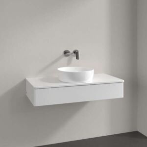 Villeroy &amp; Boch Antao vanity unit L09050GF with lighting, 1 drawer, 1000 x 190 x 500 mm, smooth front, Glossy White Lacquer / Glossy White Lacquer