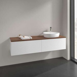 Villeroy &amp; Boch Antao vanity unit K38112MT 160x36x50cm, washbasin top color warm walnut, white matt lacquer