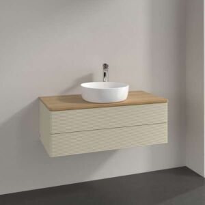 Villeroy und Boch Antao Waschtisch-Unterschrank K20151HJ 100x36x50cm, Hahnloch, Waschbeckenplattenfarbe honey oak, silk grey matt lacquer