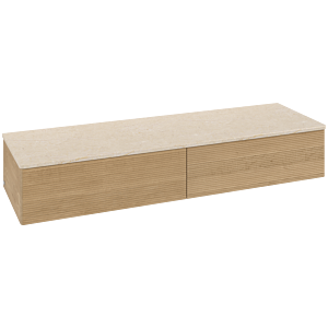 Villeroy &amp; Boch Antao sideboard L42103HN with lighting, 2 drawers, 1600 x 268 x 500 mm, textured front, Honey Oak / Botticino