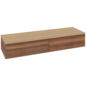 Villeroy und Boch Antao Sideboard L42001HM mit Beleuchtung, 2 Auszüge, 1600 x 268 x 500 mm, Front ohne Struktur, Warm Walnut / Honey Oak