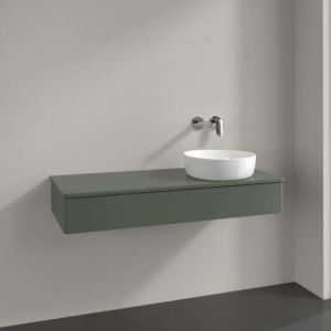 Villeroy und Boch Antao Waschtisch-Unterschrank K12050HL 120x19x50cm, Hahnloch, Waschbeckenplattenfarbe Lack, leaf green matt lacquer