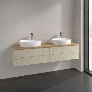 Villeroy &amp; Boch Antao vanity unit K28111HJ 160x36x50cm, washbasin top color honey oak, silk grey matt lacquer