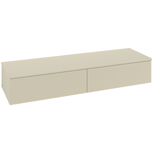 Buffet Villeroy &amp; Boch Antao L42100HJ avec éclairage, 2 tiroirs, 1600 x 268 x 500 mm, façade texturée, laque mate gris soie / laque mate gris soie