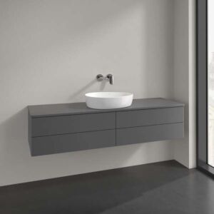 Villeroy und Boch Antao Waschtisch-Unterschrank L25050GK mit Beleuchtung, 4 Auszüge, 1600 x 360 x 500 mm, Front ohne Struktur, Anthracite Matt Lacquer / Anthracite Matt Lacquer