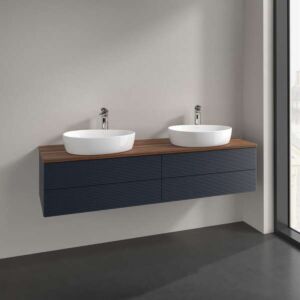 Villeroy &amp; Boch Antao vanity unit K28112HG 160x36x50cm, washbasin top color warm walnut, midnight blue matt lacquer