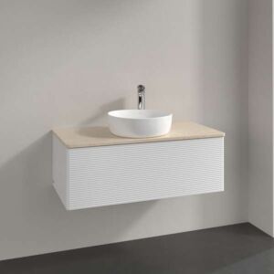 Villeroy &amp; Boch Antao vanity unit K31153GF 100x36x50cm, tap hole, washbasin top color botticino, glossy white lacquer